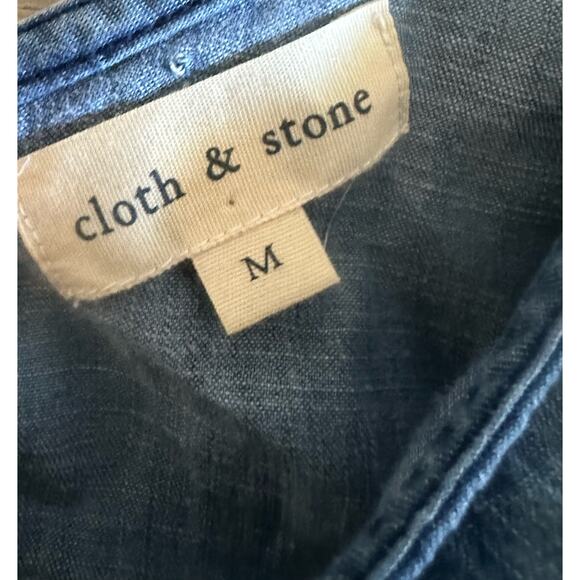 Women M Cloth & Stone One Shoulder Denim Jean Chambray Ruffle Neck Shift Dress - Picture 4 of 4